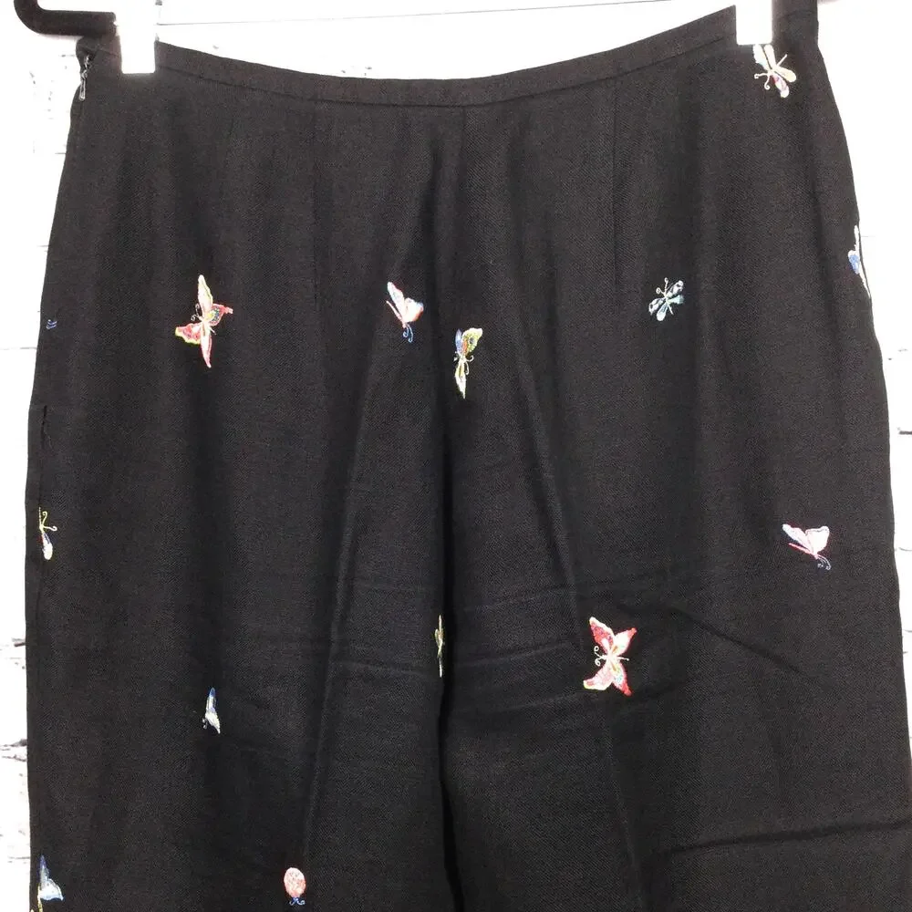 Talbots 90s Whimisgoth Artsy Linen Embroidered Nature Retro High Rise Pant 12